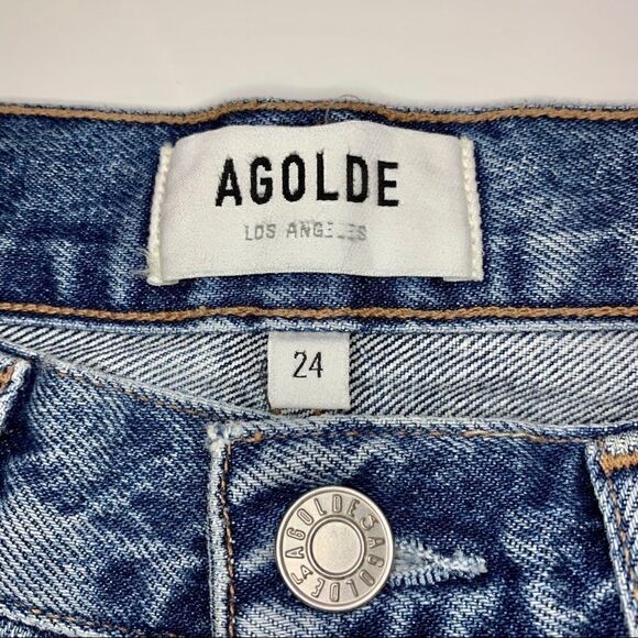 AGOLDE Carrie Long Length Slim Denim Short in Forefit Wash - Picture 7 of 9